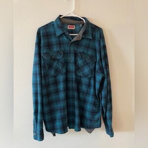 Wrangler Men's Teal and Black Checkered Shirt